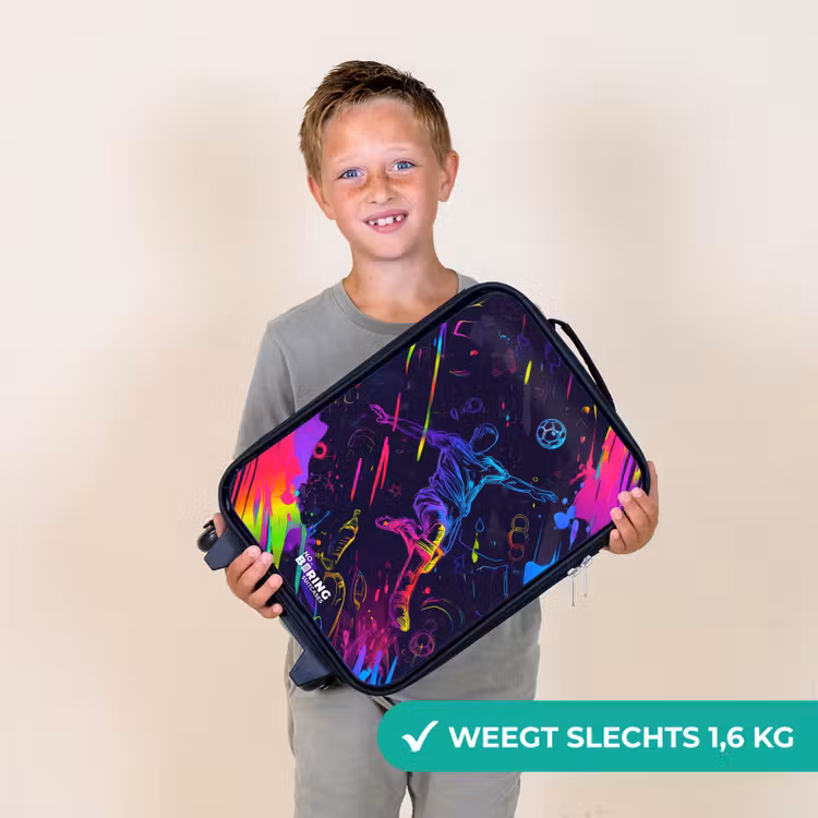 Neon actievolle voetbalspeler Kinderkoffer - Zwart klein -sfeer4_NL