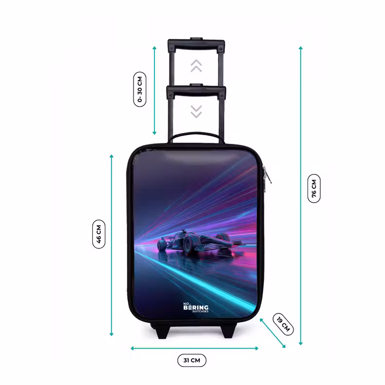 Neon - Raceauto - Lichtstrepen - Paars Kinderkoffer - Zwart klein -productfoto_formaten