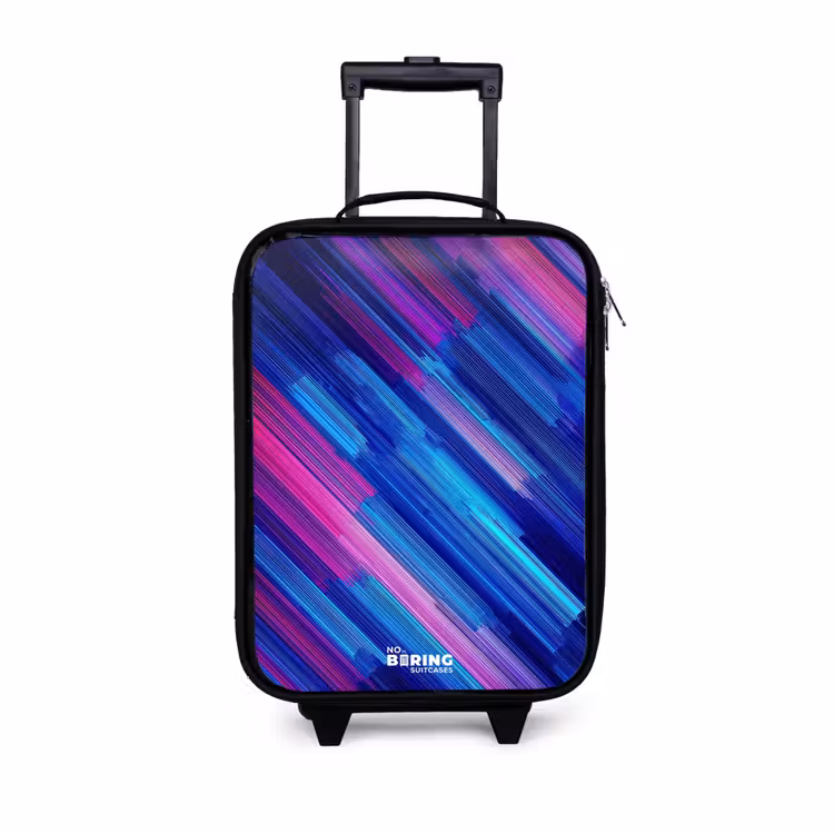 Neon - Strepen - Abstract - Blauw - Roze Kinderkoffer - Zwart klein -3d
