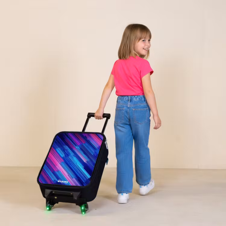 Neon - Strepen - Abstract - Blauw - Roze Kinderkoffer - Zwart klein -sfeer1