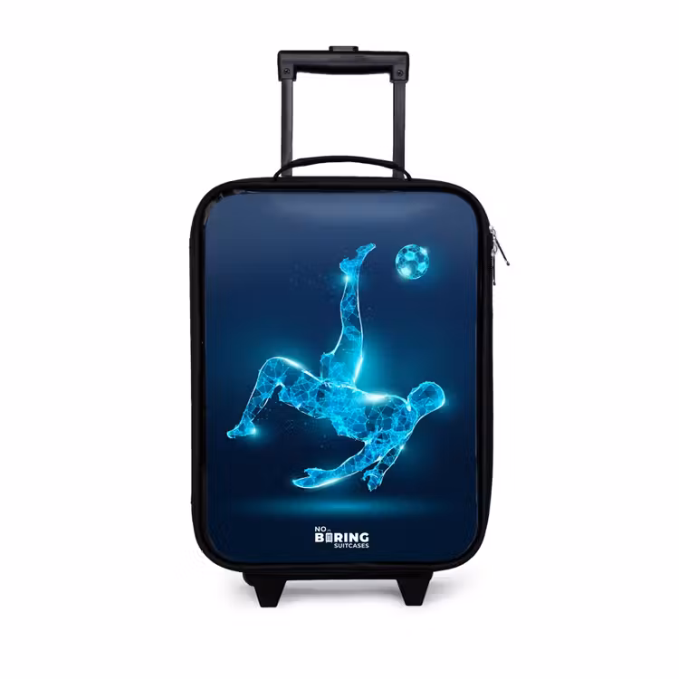 Omhaal in blauw neonvoetbal Kinderkoffer - Zwart klein -3d
