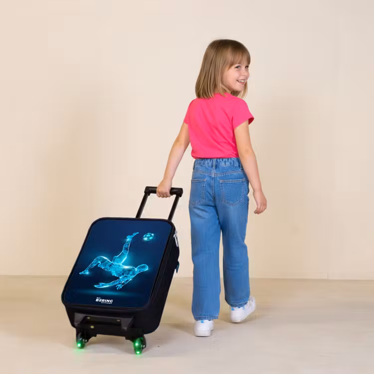 Omhaal in blauw neonvoetbal Kinderkoffer - Zwart klein -sfeer1