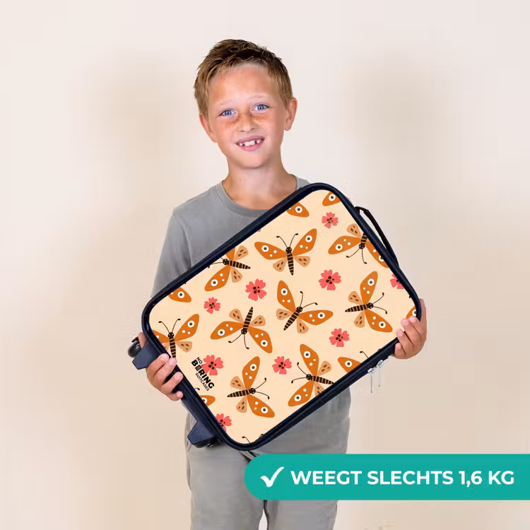 Oranje vlinders en roze bloemen op beige achtergrond Kinderkoffer - Zwart klein -sfeer4_NL