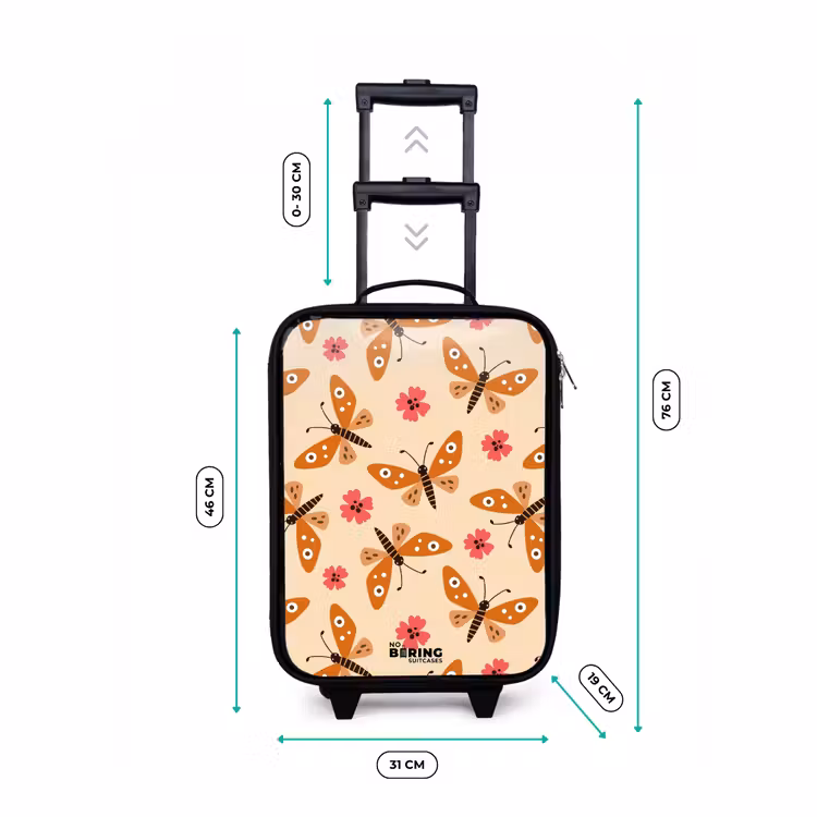 Oranje vlinders en roze bloemen op beige achtergrond Kinderkoffer - Zwart klein -productfoto_formaten