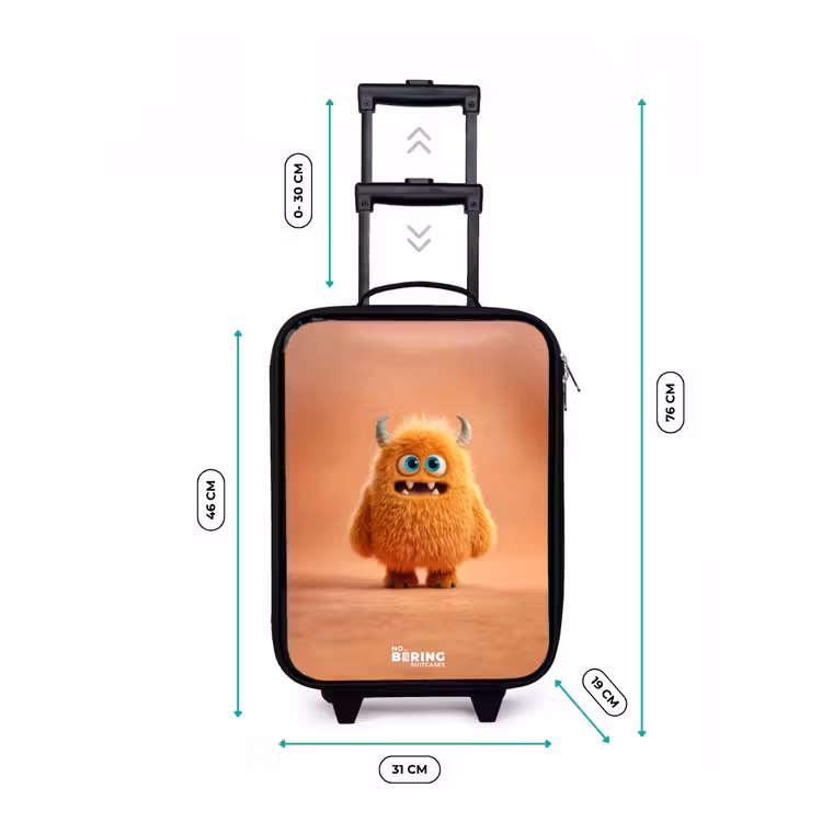 Oranje Pluizig Monster met Hoorns Kinderkoffer - Zwart klein -productfoto_formaten