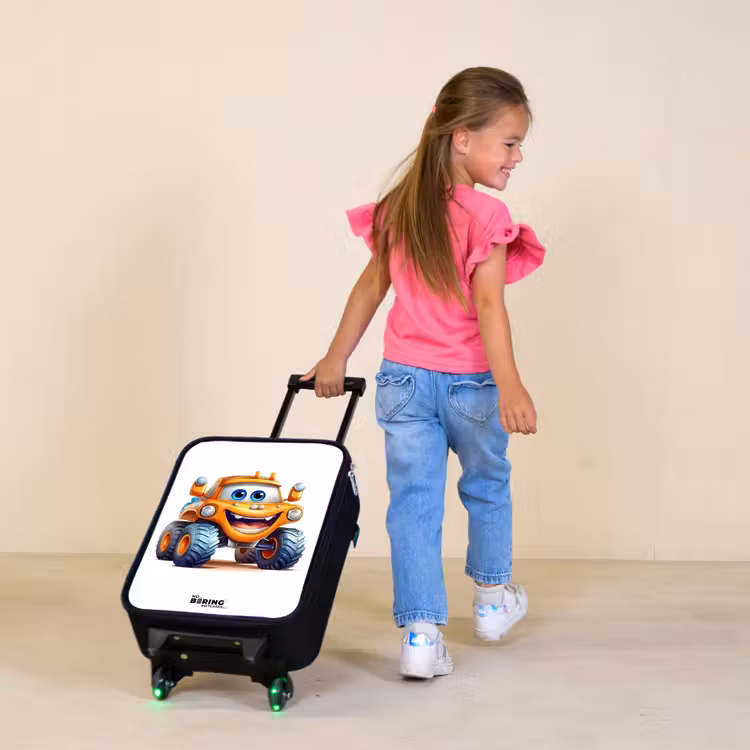 Oranje monstertruck die lacht Kinderkoffer - Zwart klein -sfeer1