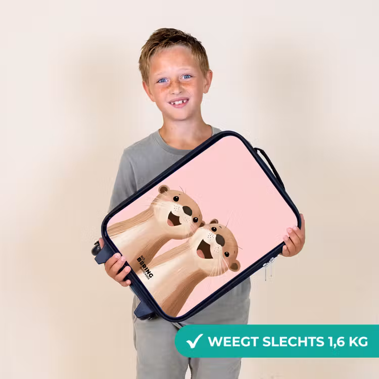Otters - Lachen - Roze - Illustratie Kinderkoffer - Zwart klein -sfeer4_NL
