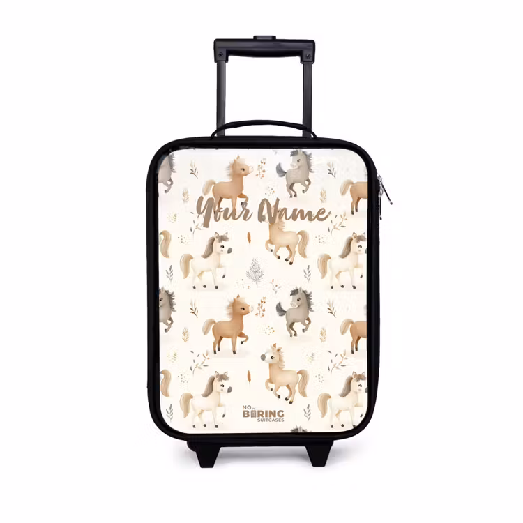 Patroon van veulens in beige en bruin kleuren Kinderkoffer - Zwart klein -3d
