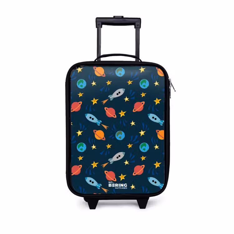 Patroon van raketten en planeten Kinderkoffer - Zwart klein -3d