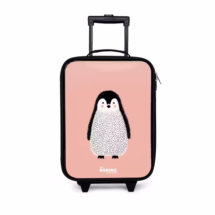 Pinguïn - Stippen - Roze - Minimalistisch Kinderkoffer - Zwart klein -3d