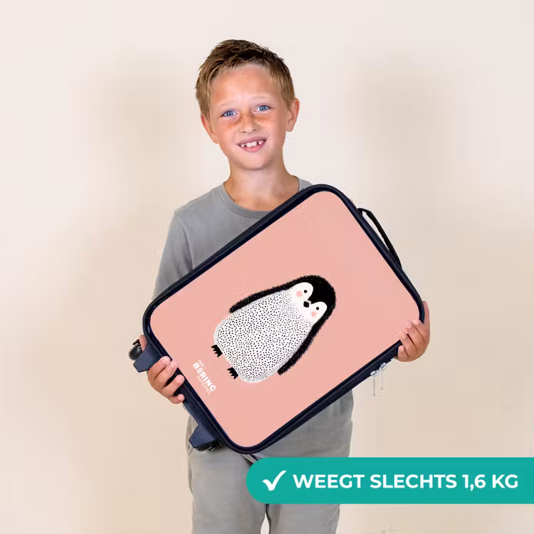 Pinguïn - Stippen - Roze - Minimalistisch Kinderkoffer - Zwart klein -sfeer4_NL