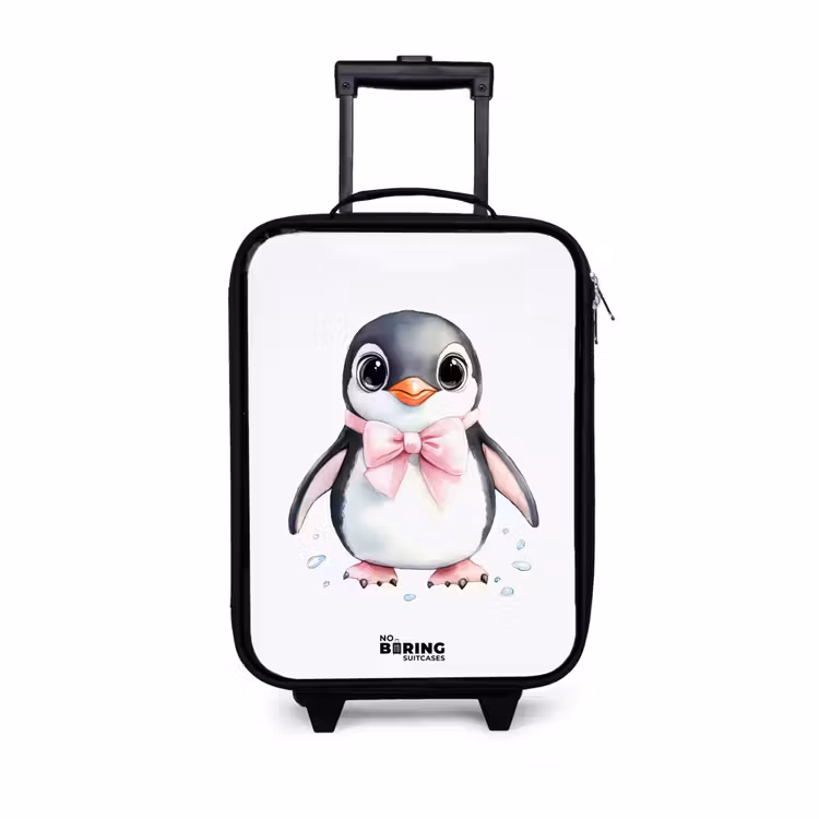 Pinguïn met roze strik en ijsdruppels Kinderkoffer - Zwart klein -3d