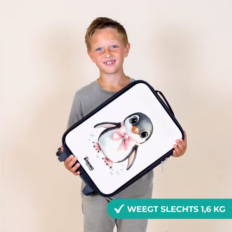 Pinguïn met roze strik en ijsdruppels Kinderkoffer - Zwart klein -sfeer4_NL