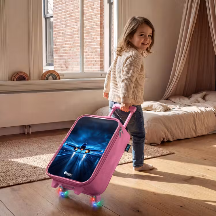 Vliegtuig opstartend in futuristisch nachtlandschap Kinderkoffer - Roze klein -sfeer1