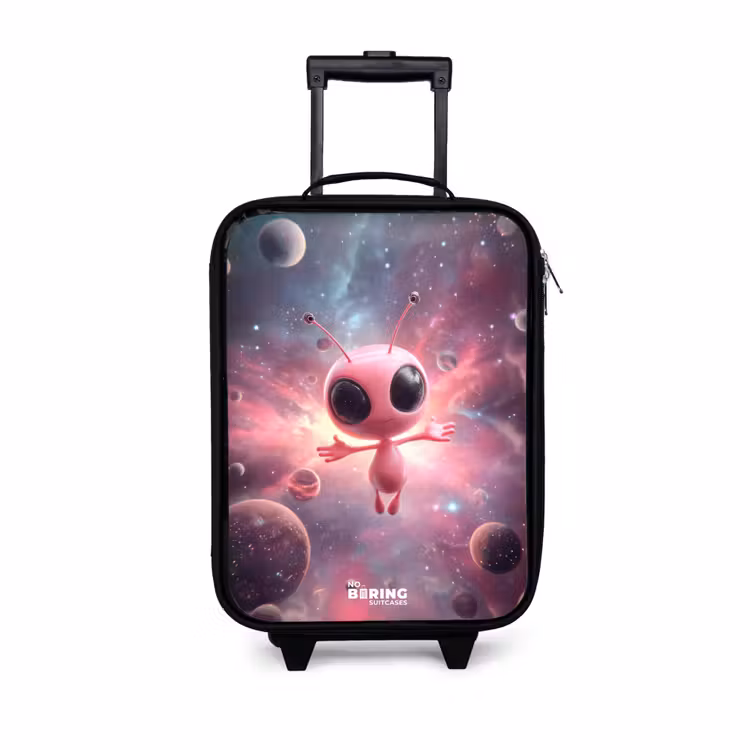 Roze Alien in Sterrennevel Kinderkoffer - Zwart klein -3d