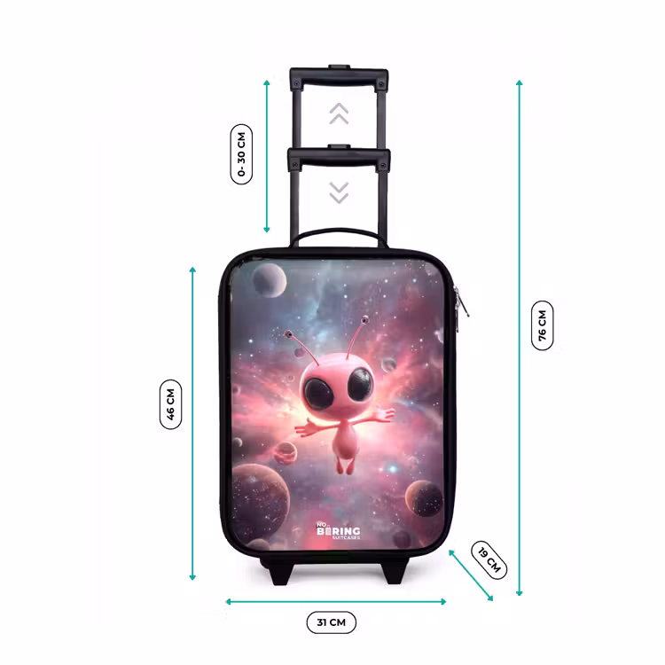 Roze Alien in Sterrennevel Kinderkoffer - Zwart klein -productfoto_formaten