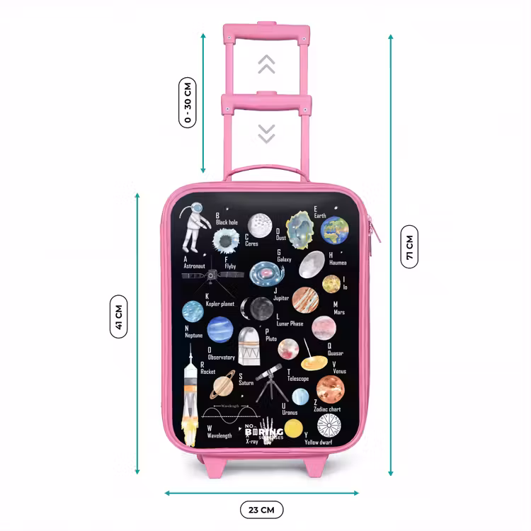 Alfabet in ruimte thema Kinderkoffer - Roze klein -productfoto_formaten