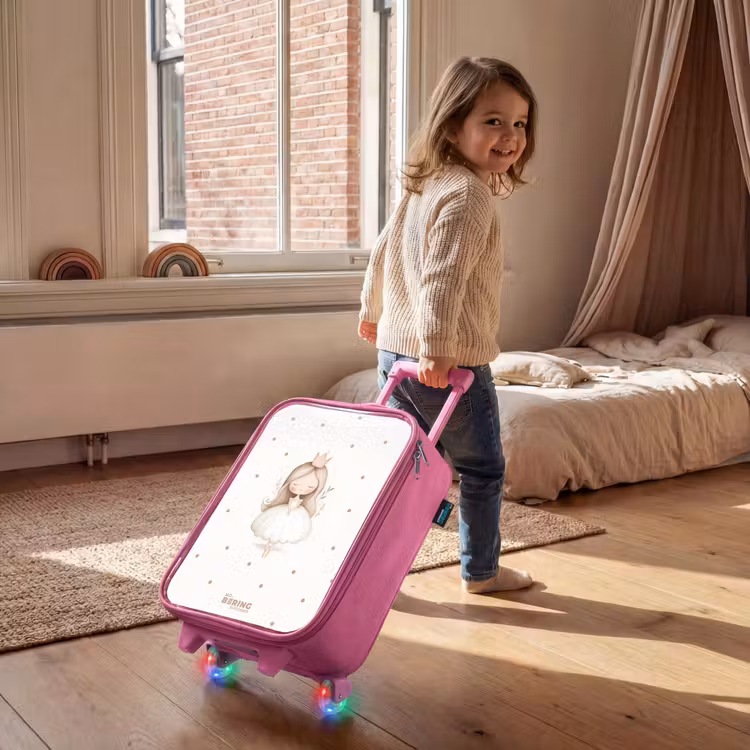 Ballerina prinses tussen beige stippen Kinderkoffer - Roze klein -sfeer1