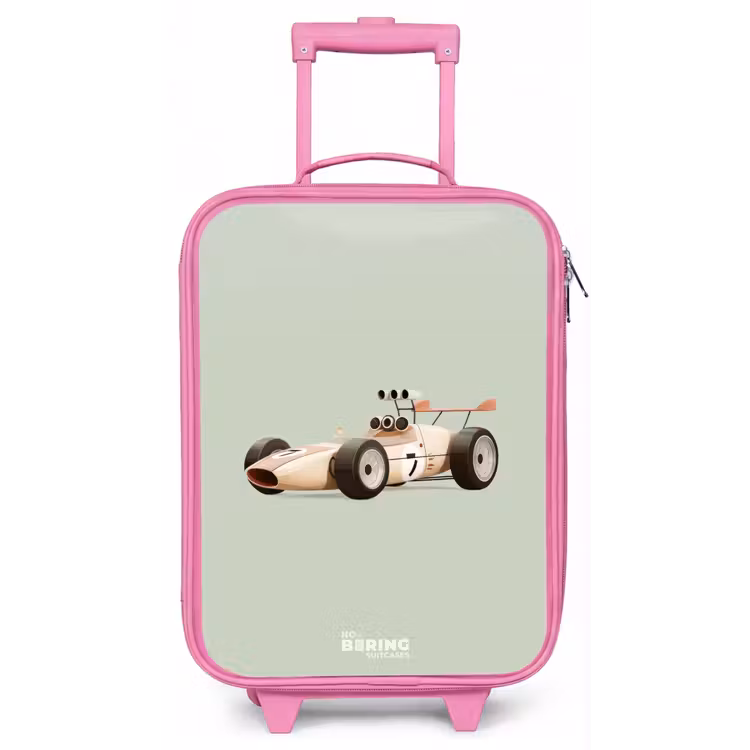 Beige retro raceauto op groen achtergrond Kinderkoffer - Roze klein -zz3dotto