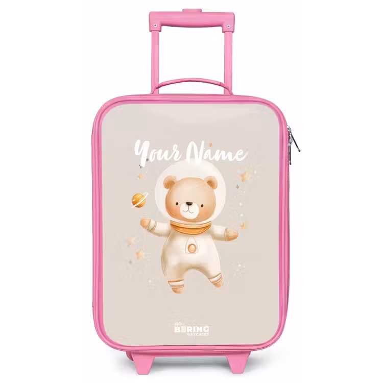 Beige ruimtebeer zweeft tussen sterren Kinderkoffer - Roze klein -zz3dotto