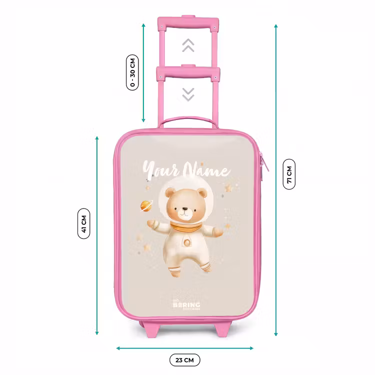 Beige ruimtebeer zweeft tussen sterren Kinderkoffer - Roze klein -productfoto_formaten