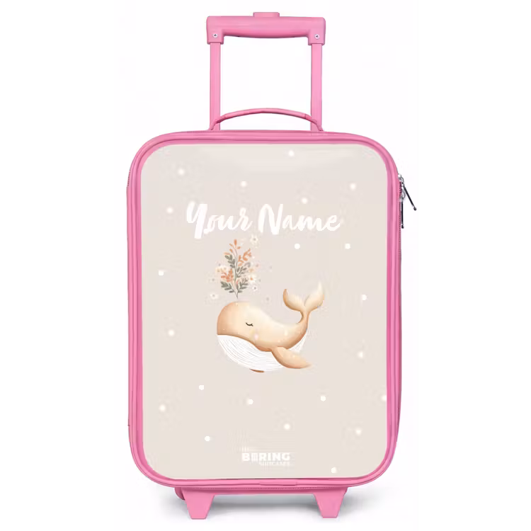 Beige walvis in bloemenzee Kinderkoffer - Roze klein -zz3dotto