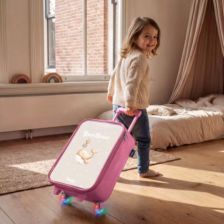 Beige walvis in bloemenzee Kinderkoffer - Roze klein -sfeer1