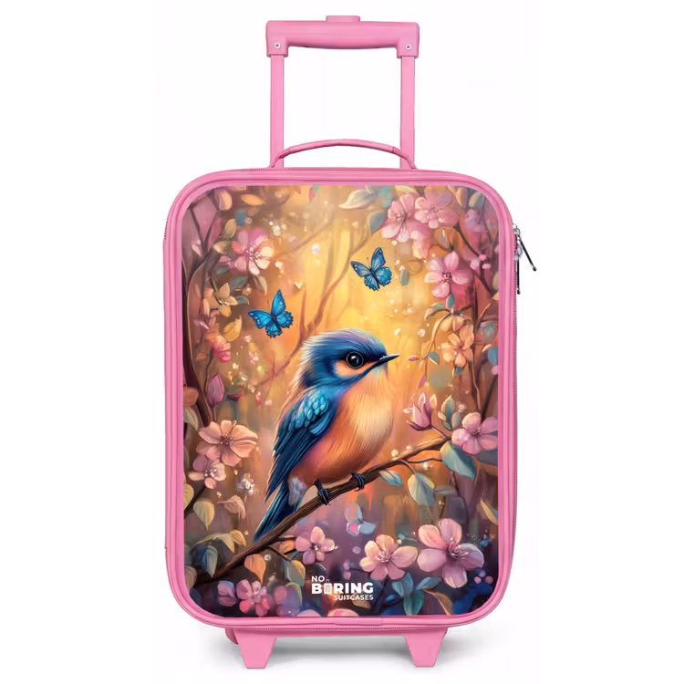 Vogel met vlinders in kleurrijk bos. Kinderkoffer - Roze klein -zz3dotto