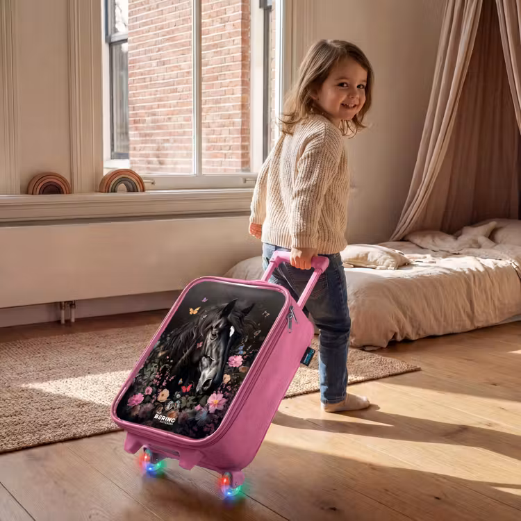Zwart paard in bloei Kinderkoffer - Roze klein -sfeer1