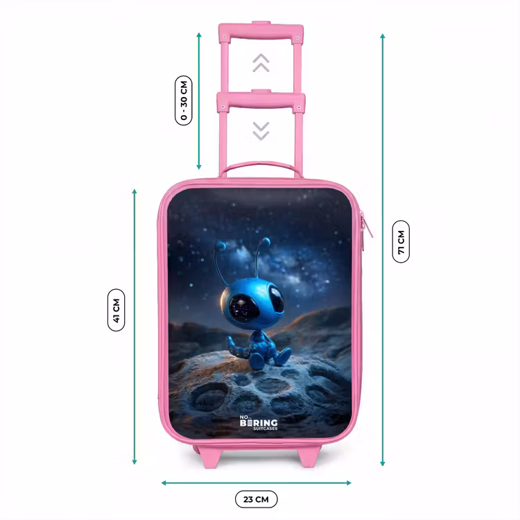 Blauw buitenaards wezentje onder sterrenhemel Kinderkoffer - Roze klein -productfoto_formaten