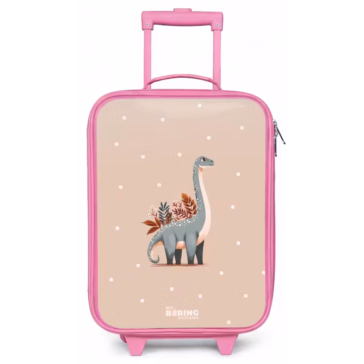 Blauwe dinosaurus op een beige stippenachtergrond Kinderkoffer - Roze klein -zz3dotto