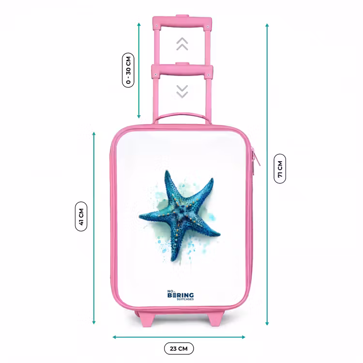 Blauwe Zeester op Witte Achtergrond Kinderkoffer - Roze klein -productfoto_formaten