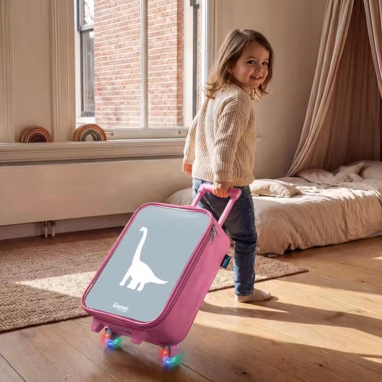 Blauw met Brachiosaurus dino Kinderkoffer - Roze klein -sfeer1