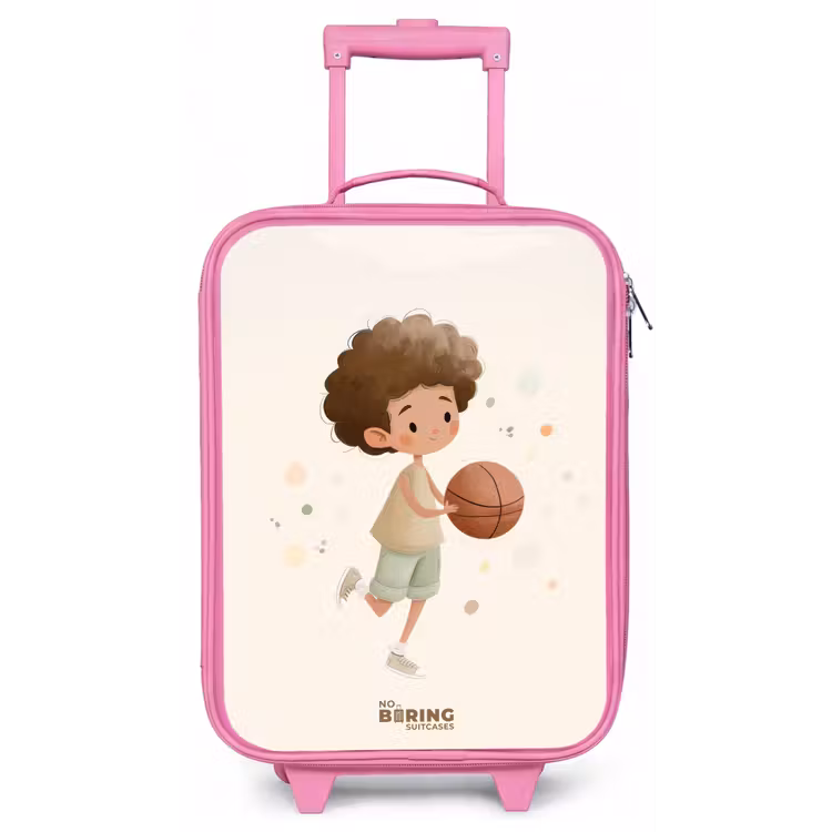 Jongen met een basketbal in beige kleuren Kinderkoffer - Roze klein -zz3dotto