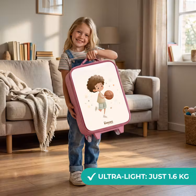 Jongen met een basketbal in beige kleuren Kinderkoffer - Roze klein -sfeer2_EN