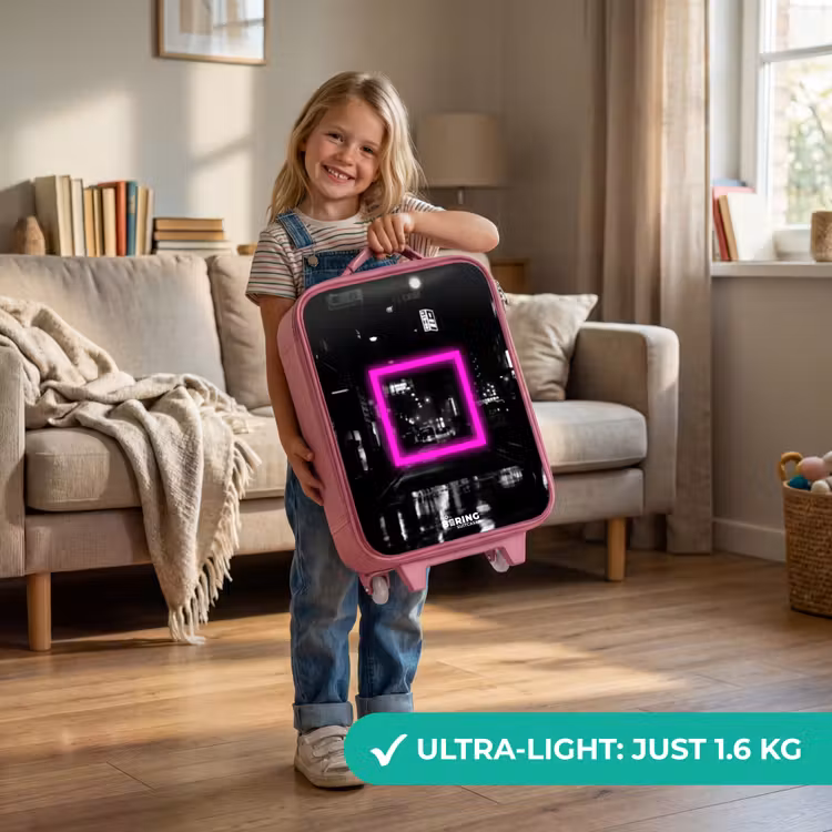 Felroze vierkant met verlichte achtergrond Kinderkoffer - Roze klein -sfeer2_EN