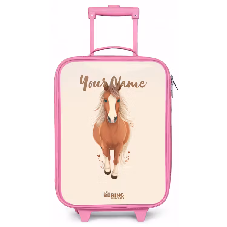 Bruin paard in gallop Kinderkoffer - Roze klein -zz3dotto