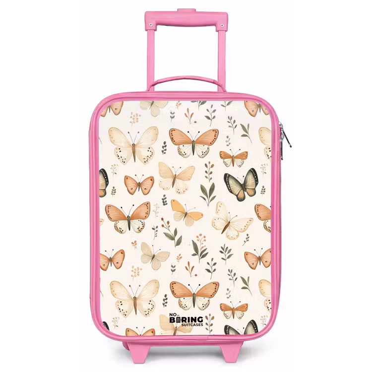 Vlinders in beige en oranjetinten tussen groene blaadjes Kinderkoffer - Roze klein -zz3dotto