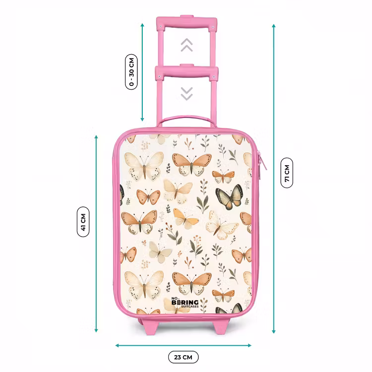 Vlinders in beige en oranjetinten tussen groene blaadjes Kinderkoffer - Roze klein -productfoto_formaten