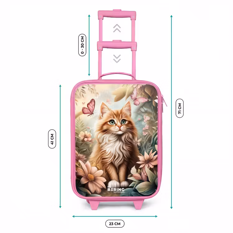 Kat in bloemenveld met roze vlinders. Kinderkoffer - Roze klein -productfoto_formaten