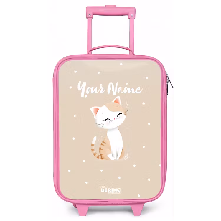 Kat omringd door beige stippen Kinderkoffer - Roze klein -zz3dotto