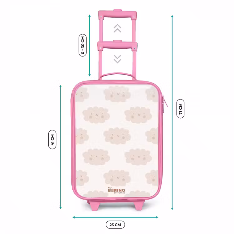 Vrolijke wolkjes met gezichtjes op crèmekleurige achtergrond Kinderkoffer - Roze klein -productfoto_formaten