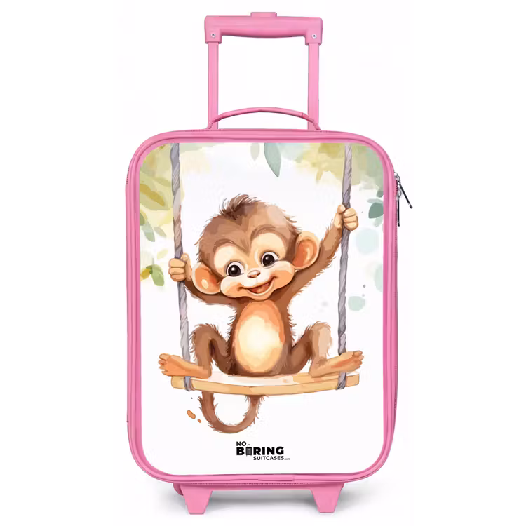 Vrolijk aapje op een schommel illustratie Kinderkoffer - Roze klein -zz3dotto