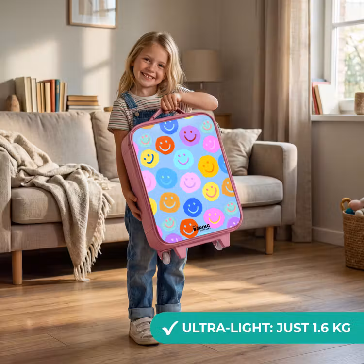 Vrolijk patroon van smileys Kinderkoffer - Roze klein -sfeer2_EN