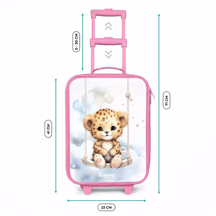 Cheeta welpje op een schommel in de wolken Kinderkoffer - Roze klein -productfoto_formaten