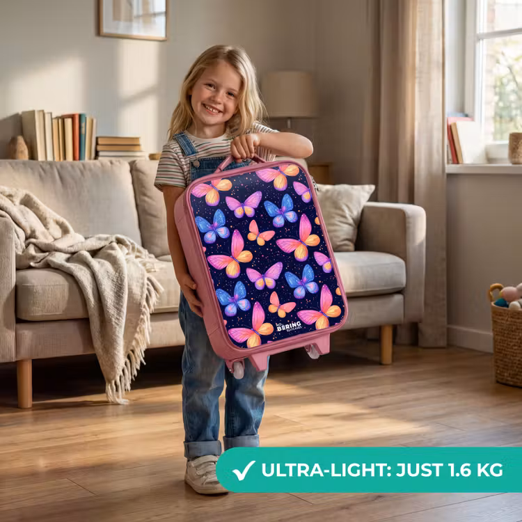 Kleurrijke vlinders in roze en blauw Kinderkoffer - Roze klein -sfeer2_EN