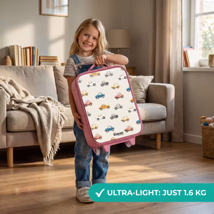 Kleurrijke retro autootjes Kinderkoffer - Roze klein -sfeer2_EN
