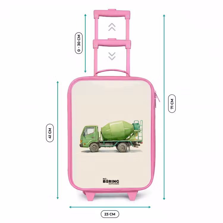 Betonmixer - Getekend - Groen Kinderkoffer - Roze klein -productfoto_formaten