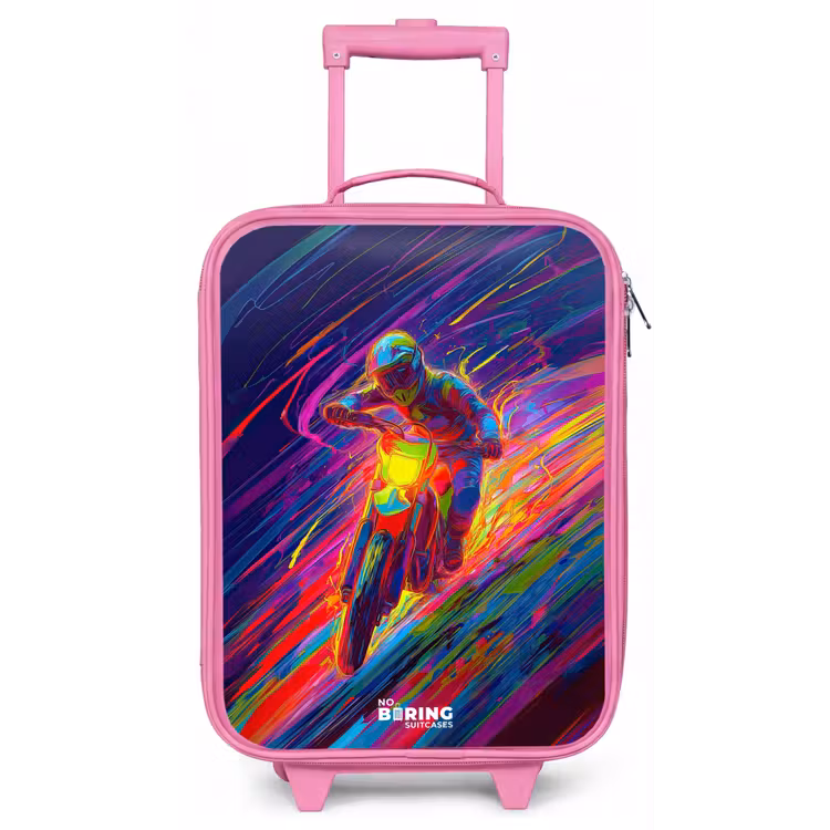 Crossmotor - Neonkleuren - Lijnen - Helm Kinderkoffer - Roze klein -zz3dotto