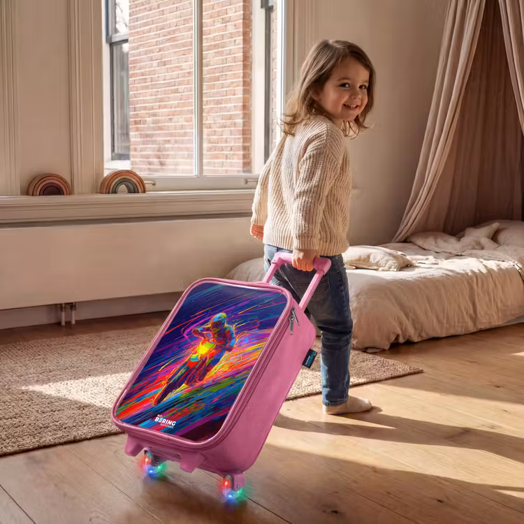 Crossmotor - Neonkleuren - Lijnen - Helm Kinderkoffer - Roze klein -sfeer1